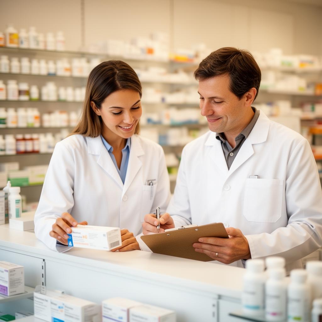 A pharmacist in a white coat carefully measuring a compounded preparation in the lab