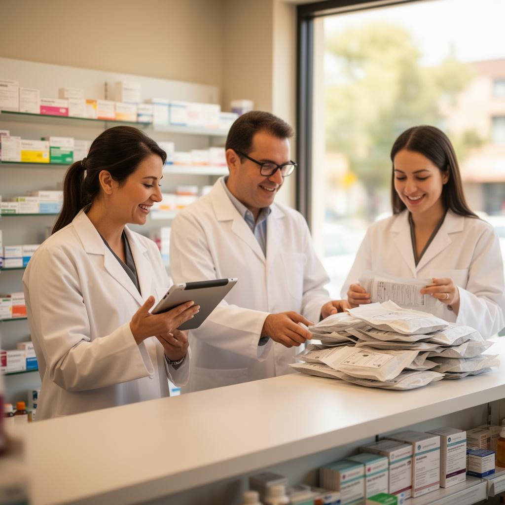 MR Compounding pharmacy team collaborating behind the counter